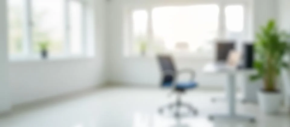 Light airy workspace blurry background modern office with white furnishings e Stock Illustration
