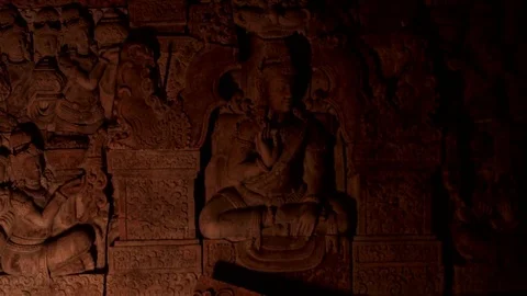 Light on the ancient carved stone Stock Footage 76275881