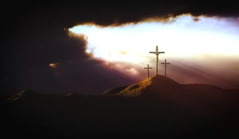 Light and Clouds on Golgotha Hill The Holy Cross of Jesus Christ Stock Illustration
