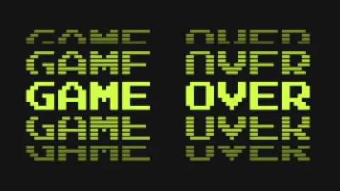 A light and dark blue GAME OVER retro synthwave style typographical graphic i Vídeo Stock 155295992