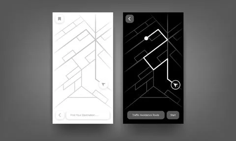 Light And Dark Maps Navigation Mobile Application Interface Stock Illustration