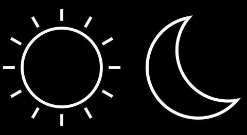 Light and dark mode, white color simple sun and crescent moon. Stock Illustration