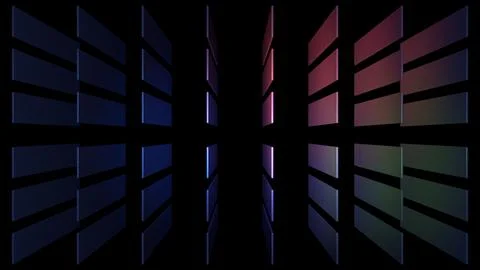 Light and shadow composition of colorful geometric panels on black background Stock Photos
