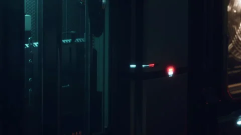 Light and shadow interplay in a technology environment at night Stock Footage 343571758
