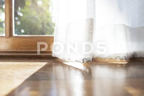 The light and shadow of morning on the silk blinder or curtain. Stock Photos