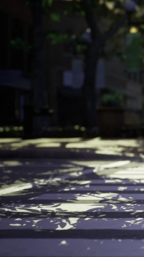 Light and shadow on pavement during evening in a quiet urban area Stock Footage 335965523