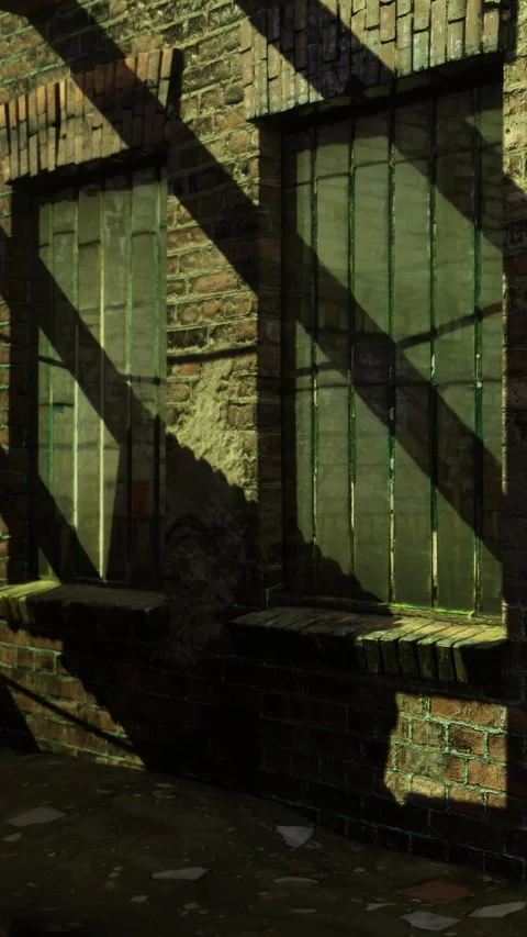 Light and shadow play on old brick walls during the day Stock Footage 332221578