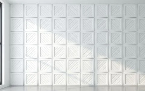 Light and shadow of window frame with 3d wall panel. 3d rendering Stock Illustration
