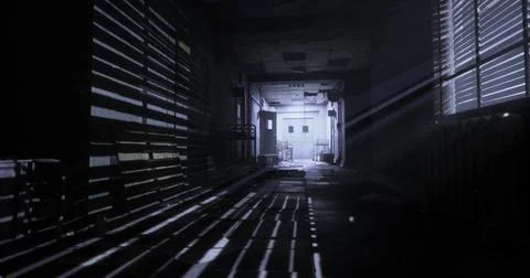 Light and shadows create an eerie atmosphere in a deserted hallway Stock Illustration