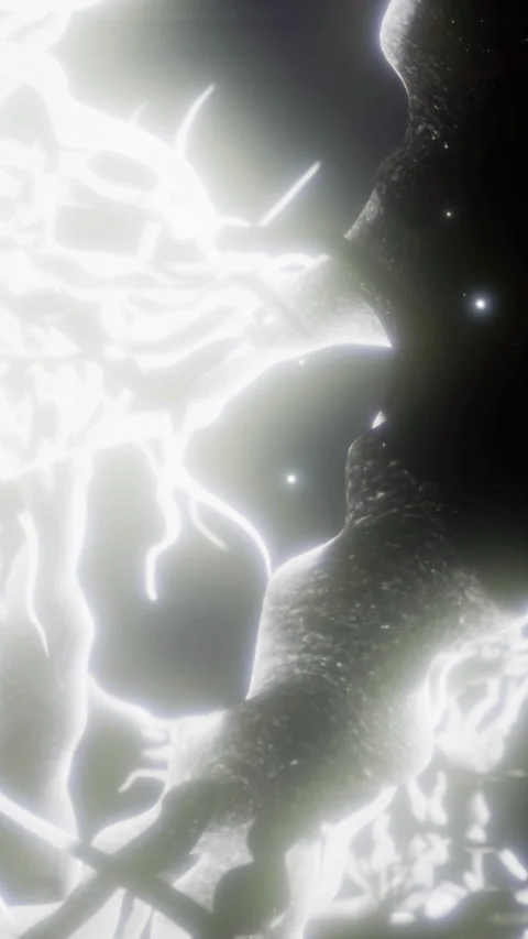 Light and shadows create shapes in the dark space with an abstract form Stock Footage 336175202