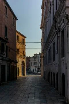 The light and shadows in the empty narrow alleys of Venice  during the corona Stock Photos