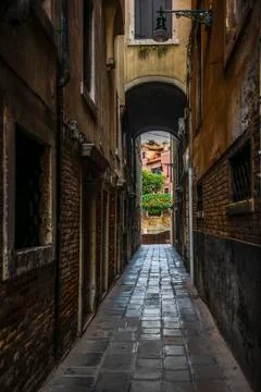 The light and shadows in the empty narrow alleys of Venice  during the corona Stock Photos