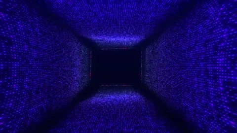 Light animation of an abstract digital particle wave tunnel. Energy waves Stock Footage 254677389