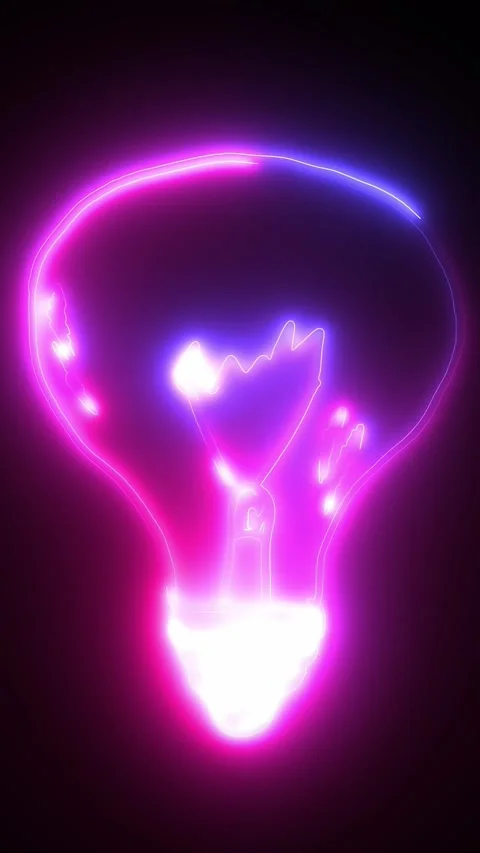 Light animation . Neon pink , blinking and glowing sign, outlines of light bulb, Video stock 321235072