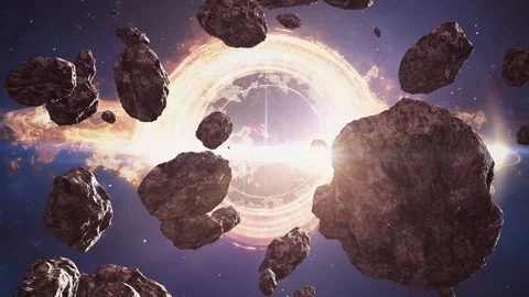 Light around a black hole in space and asteroids. Video stock 102752410