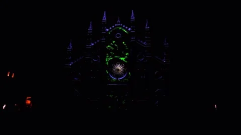 Light art 3d installation projected on the Cathedral facade Stock Footage 164402448