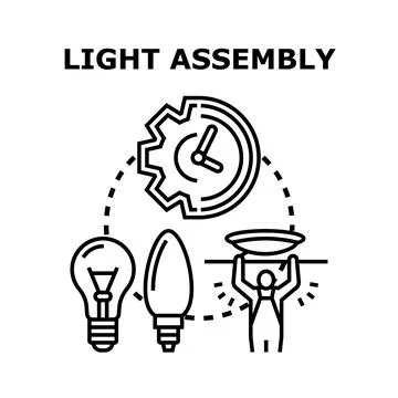Light assembly process with electrician installing fixture Stock Illustration