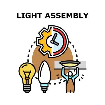 Light assembly process with electrician installing fixture Stock Illustration