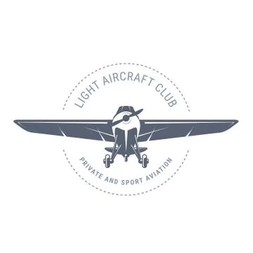 Light aviation emblem with biplane , vintage airplane icon,  propeller aircra Stock Illustration