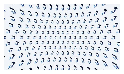 Light background with an array of small, abstract blue shapes in a curved p.. Stock Illustration
