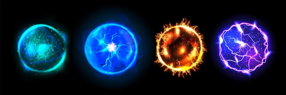 Light ball. Blue magic fire portal. Energy flame flash or crystal orb power Stock Illustration