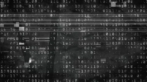 Light bands sweeping right lighting binary digits and creating glitch blocks for Stock Footage 312415500