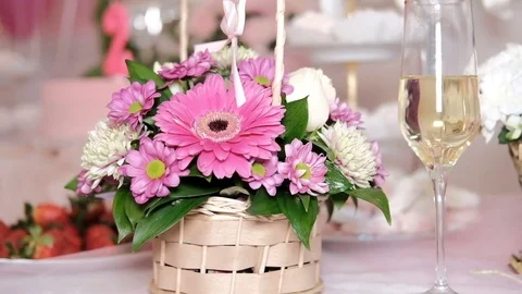 Light banquet with drinks, sweet things on sea shore Served table Stock Footage 77248981