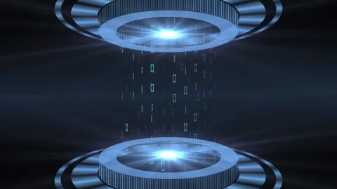 Light beam in cylinder shape between HUD elements with digits of the binary code Stock Footage 143177808