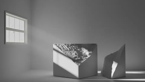 Light beam at the empty white marble stage with dark abstract wall and studio Illustrazione stock