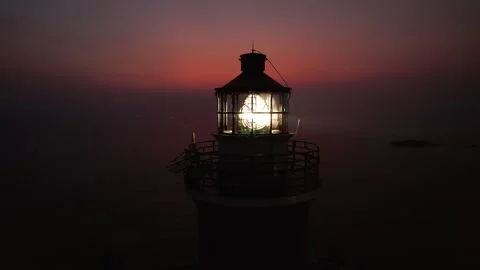 Light beam of lighthouse, close-up. Lighthouse with light beam at coastline Stock Footage 282309769