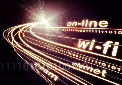 Light beams, digits and words like internet, on-line on dark background イラスト素材