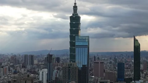 Light Beams Over Taipei 101 Stock Footage 331528984