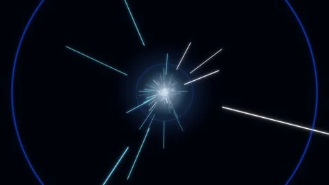Light beams radiate from a central point in dark space Stock Footage 336995458