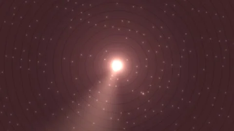Light beams shine in circular patterns through dark space Stock Footage 338332483