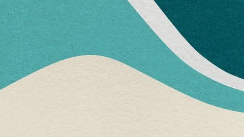 Light beige abstract fluid wavy layered textured paper background with cyan t Stock Photos