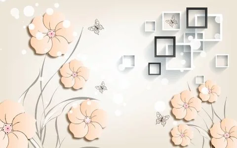 Light beige background, beige abstract flowers, gray and white frames Stock Illustration