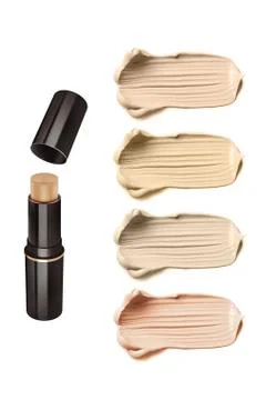 Light beige color solid concealer and four high resolution sample strokes, be Foto stock