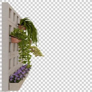 A light beige, concrete wall-mounted planter with multiple hanging Stock Illustration