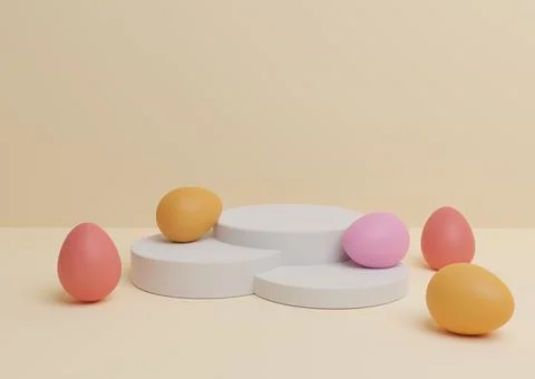 Light beige, pastel orange 3D rendering of Easter themed product display podi Stock Illustration