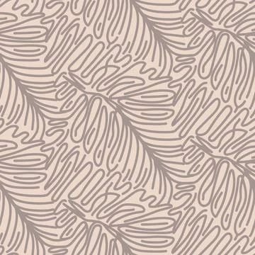 Light beige seamless pattern with hand drawn abstract tropical plant Stock Illustration