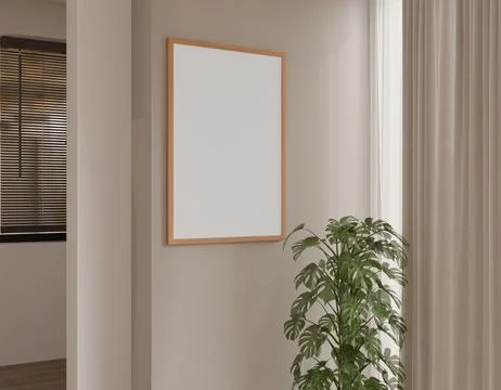 A light beige wall features a vertically-oriented Stock-Illustration