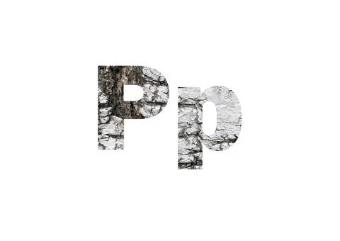 Light birch bark texture. Shot through the cut-out silhouette of the letter P Stock Photos
