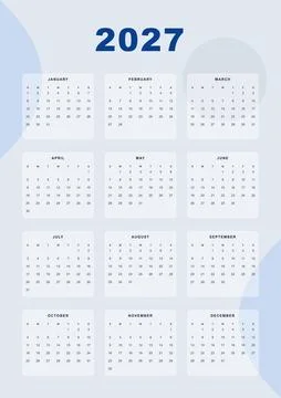 Light Blue 2027 Calendar Template with Glassmorphism Circles Stock-Illustration