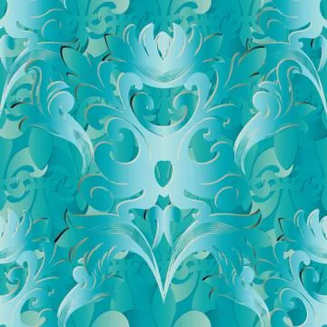 Light blue 3d Baroque seamless pattern. Vector floral background wallpaper. V Illustrazione stock