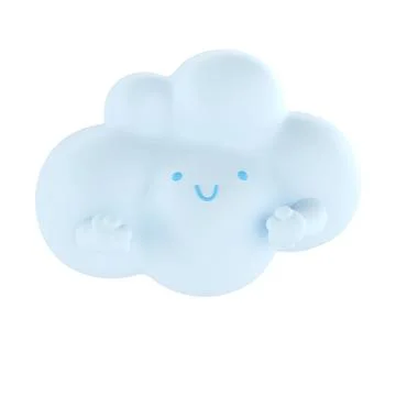 Light blue 3d cloud icon face. Render soft round cartoon fluffy cloud icon shape Illustrazione stock