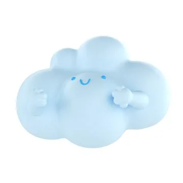 Light blue 3d cloud icon face rendering. Render soft round cartoon fluffy cloud Stock Illustration