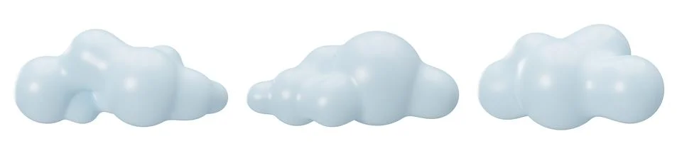 Light blue 3D clouds isolated on white background. Cut out design elements. Cute 스톡 일러스트