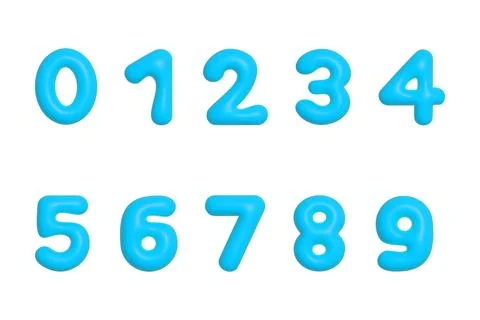 Light blue 3d plastic inflated balloon Y2K style numbers isolated on white Stock Illustration