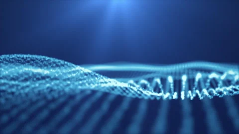 Light blue abstract digital waves flowing on dark background with light rays Видео 246088018