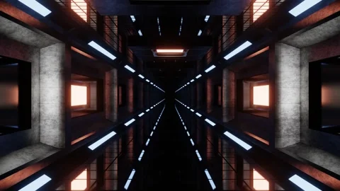 Light Blue and Light Red Dark Spaceship Corridor Background VJ Loop in 4K Stock Footage 255566905